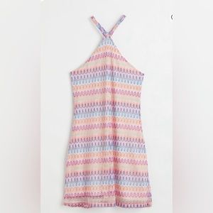 NWT Divided by H&M halter style lined dress in pink, blue, & coral. Sz. Med.